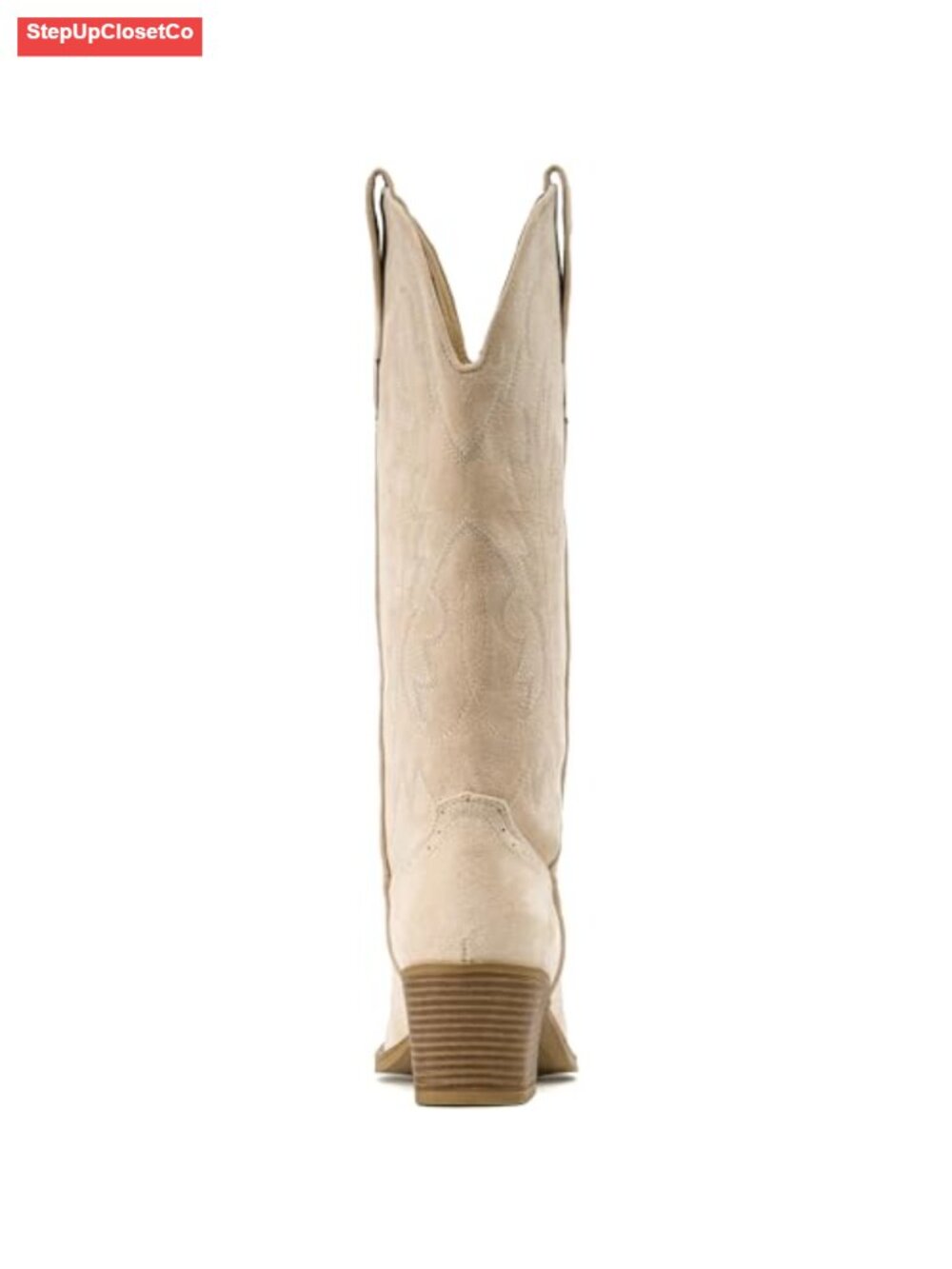 Suede Cowgirl Boots Chunky Heel Pointed Toe Mid-Calf Pull-On - Picture 5 of 6